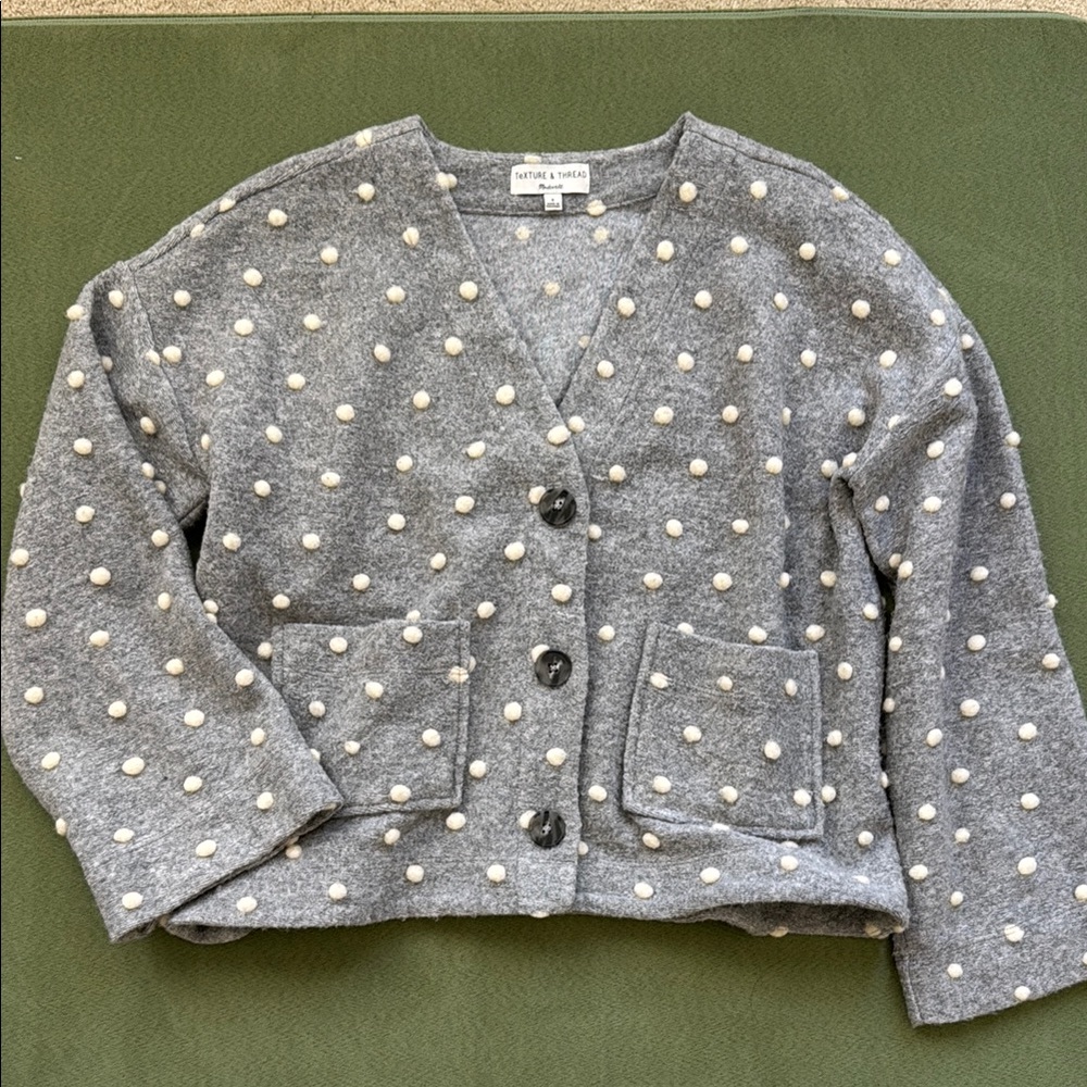 Madewell Texture and Thread Pom Pom Cardigan with pockets